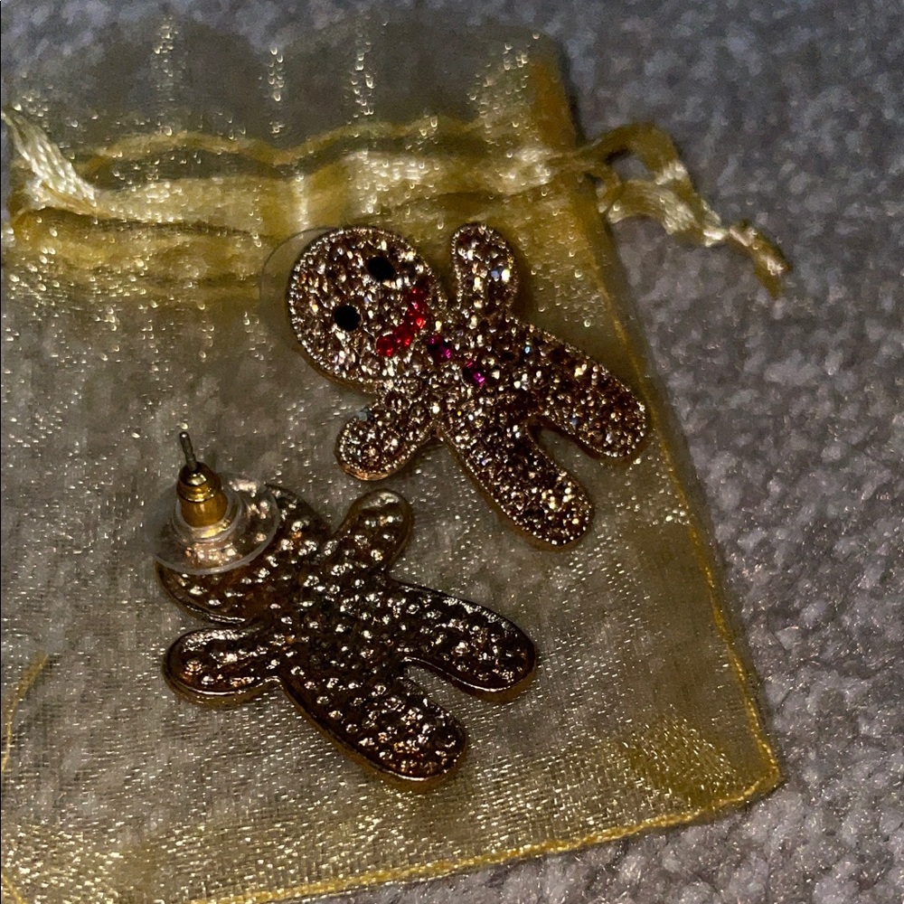 Gold Gingerbread Man Stud Earrings - Festive Women’s Jewelry